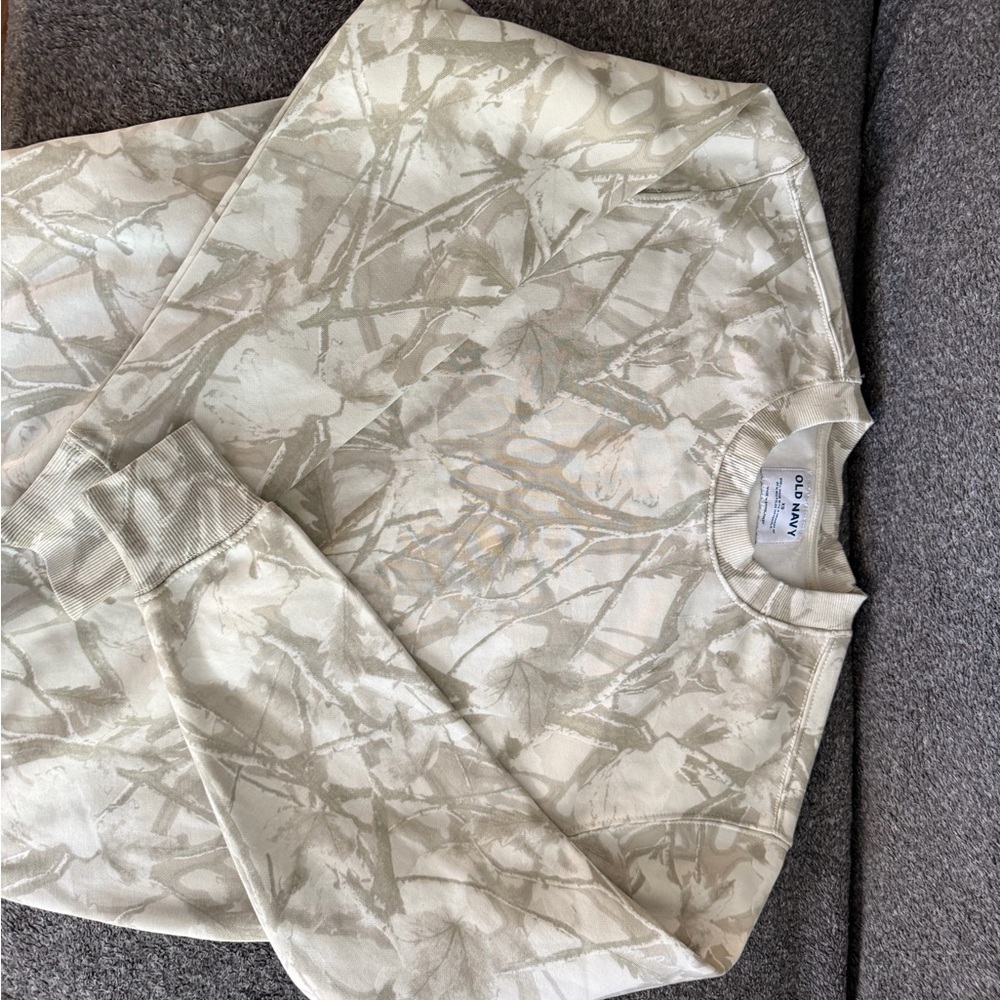 Old Navy Cream and Beige Camo-Print Crewneck Sweatshirt